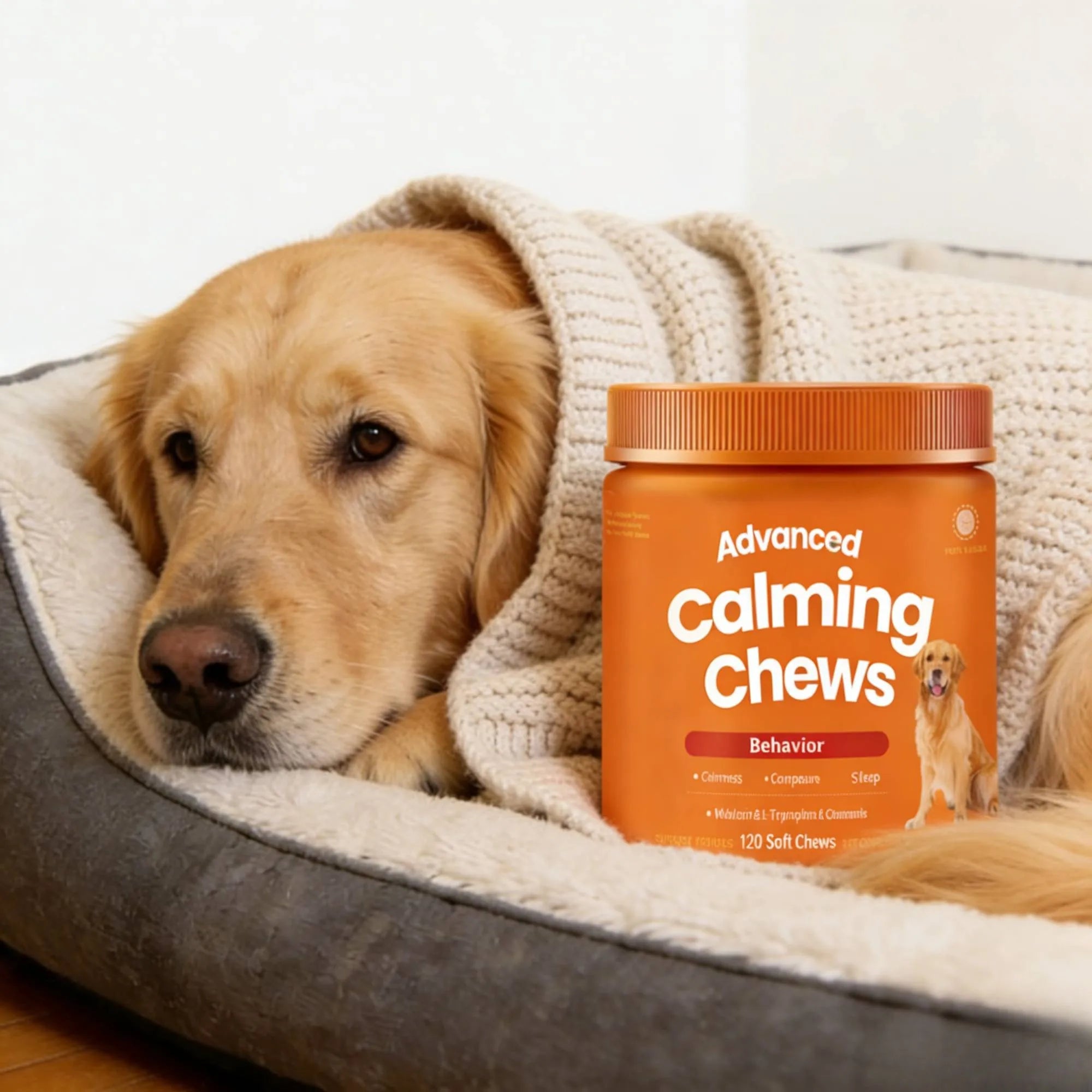 Advanced Calming Chews for Dogs — Melatonin, L-Tryptophan & Chamomile (120ct)