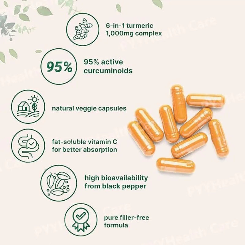 Turmeric Curcumin Botanical Supplement Pure Turmeric Extract Capsules with Ginger and Black Pepper 120 Pieces Per Bottle
