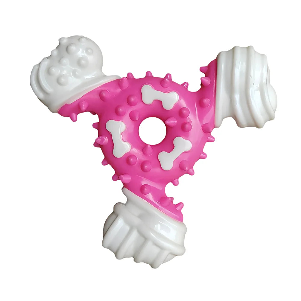 TPR Coated Nylon Bone Chew Toy - Teeth Cleaning Dental Grooves for Dogs Puppies, Heavy Duty Long-Lasting Chewing 