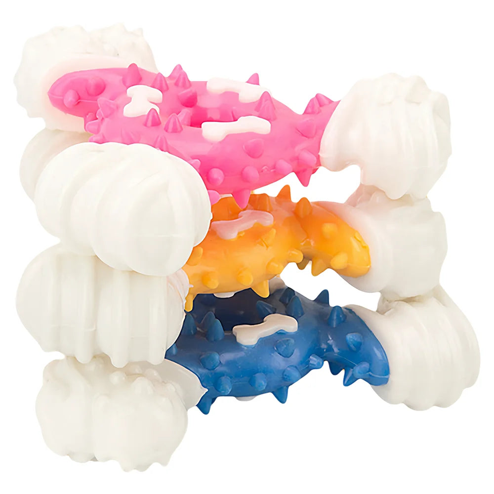 TPR Coated Nylon Bone Chew Toy - Teeth Cleaning Dental Grooves for Dogs Puppies, Heavy Duty Long-Lasting Chewing 