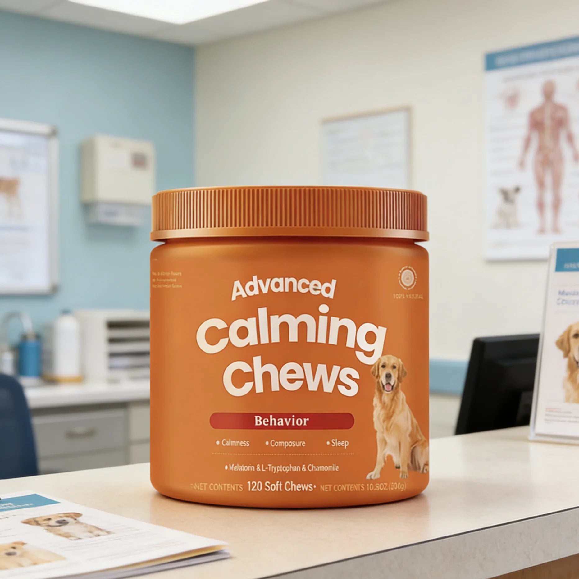 Advanced Calming Chews for Dogs — Melatonin, L-Tryptophan & Chamomile (120ct)