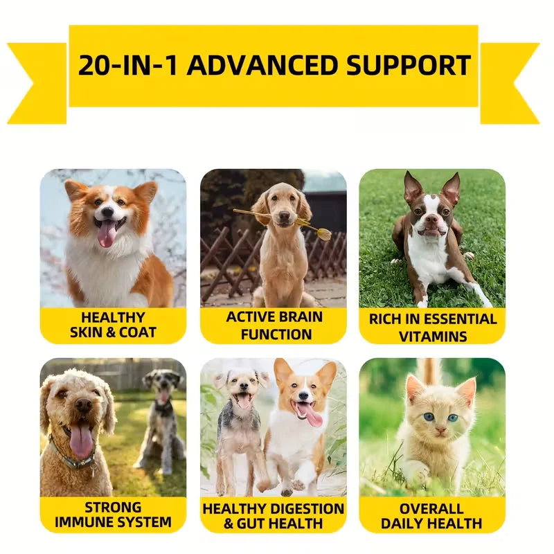 20-in-1 Dog Multivitamin Chews with Glucosamine & MSM, Omegas 3 & 6, Probiotics, Dog Vitamins and Supplements for Hip & Joint Health, Skin & Coat, Healthy Boost & Overall Natural Health 120 Soft Chews