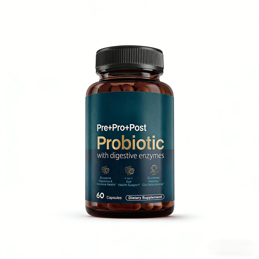 Premium Gut Health Capsules 4-in-1 Probiotic, Pre & Postbiotic with Digestive Enzymes Supports Digestive Comfort Wellness, 60 Ct