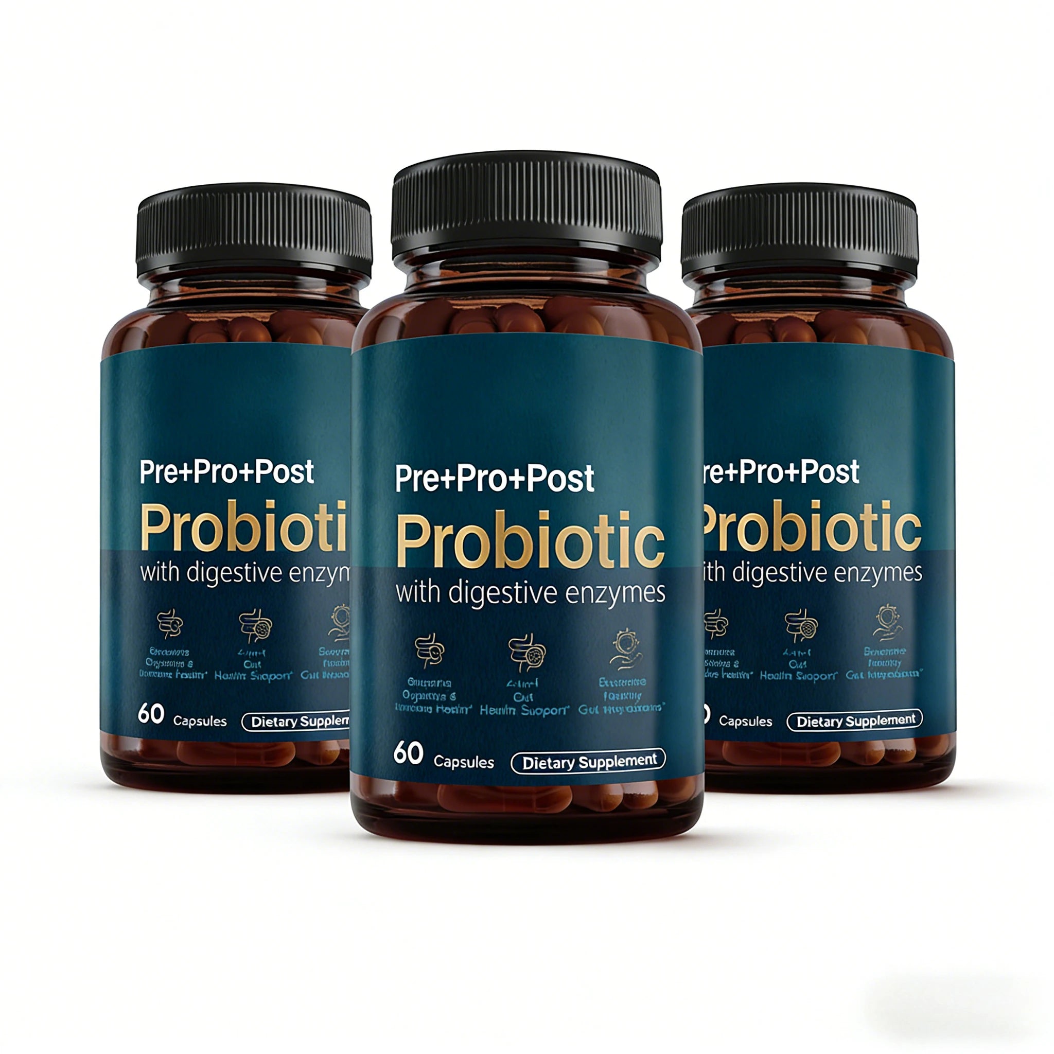 Premium Gut Health Capsules 4-in-1 Probiotic, Pre & Postbiotic with Digestive Enzymes Supports Digestive Comfort Wellness, 60 Ct
