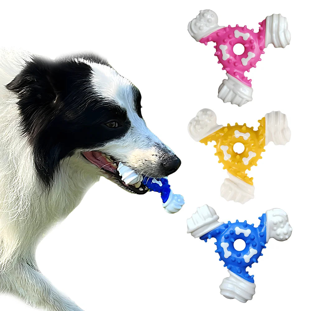TPR Coated Nylon Bone Chew Toy - Teeth Cleaning Dental Grooves for Dogs Puppies, Heavy Duty Long-Lasting Chewing 