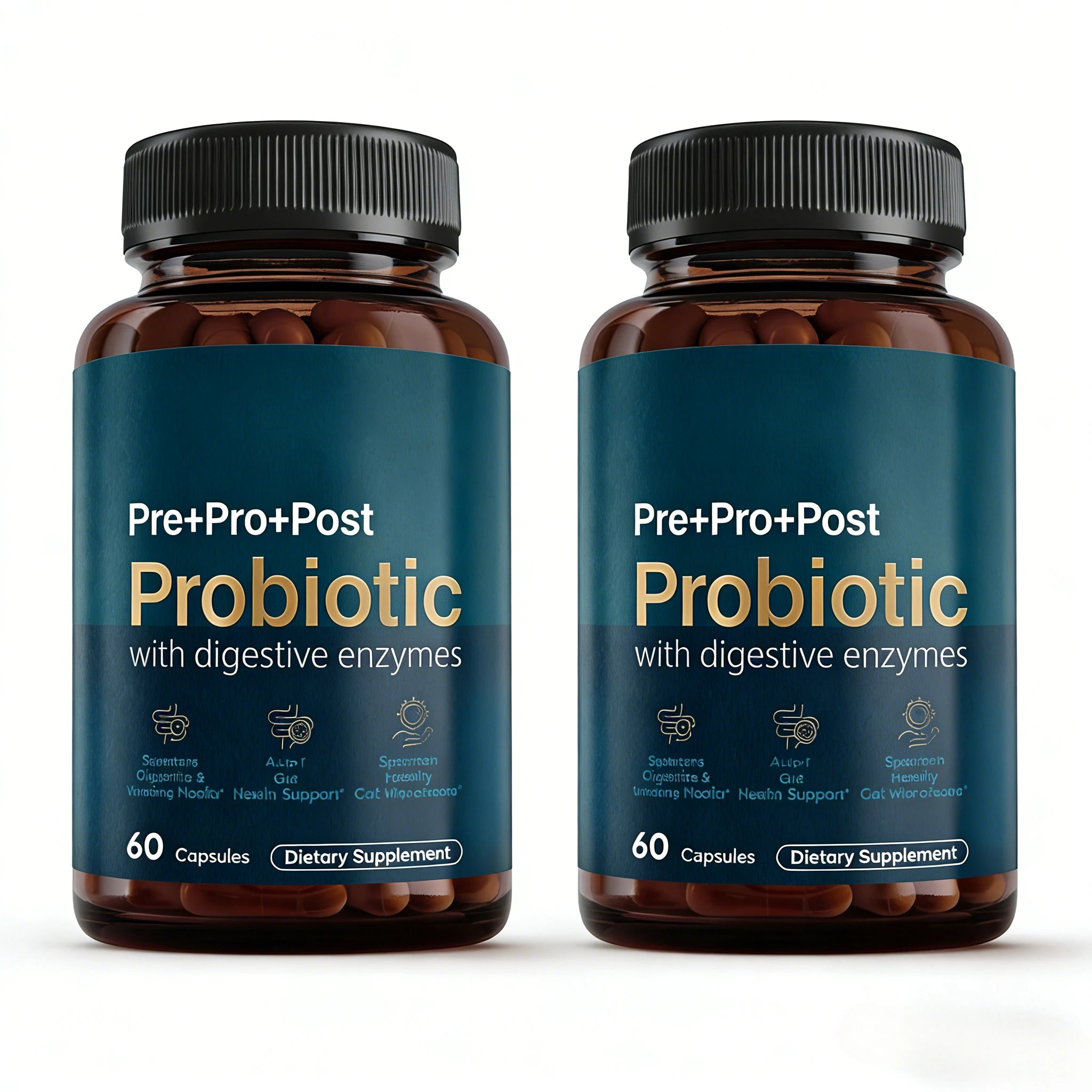 Premium Gut Health Capsules 4-in-1 Probiotic, Pre & Postbiotic with Digestive Enzymes Supports Digestive Comfort Wellness, 60 Ct