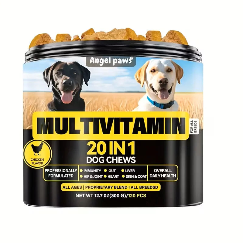 20-in-1 Dog Multivitamin Chews with Glucosamine & MSM, Omegas 3 & 6, Probiotics, Dog Vitamins and Supplements for Hip & Joint Health, Skin & Coat, Healthy Boost & Overall Natural Health 120 Soft Chews