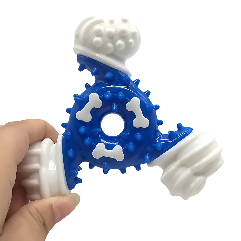 TPR Coated Nylon Bone Chew Toy - Teeth Cleaning Dental Grooves for Dogs Puppies, Heavy Duty Long-Lasting Chewing 