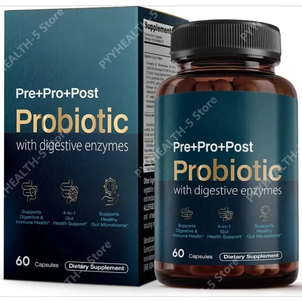 Premium Gut Health Capsules 4-in-1 Probiotic, Pre & Postbiotic with Digestive Enzymes Supports Digestive Comfort Wellness, 60 Ct