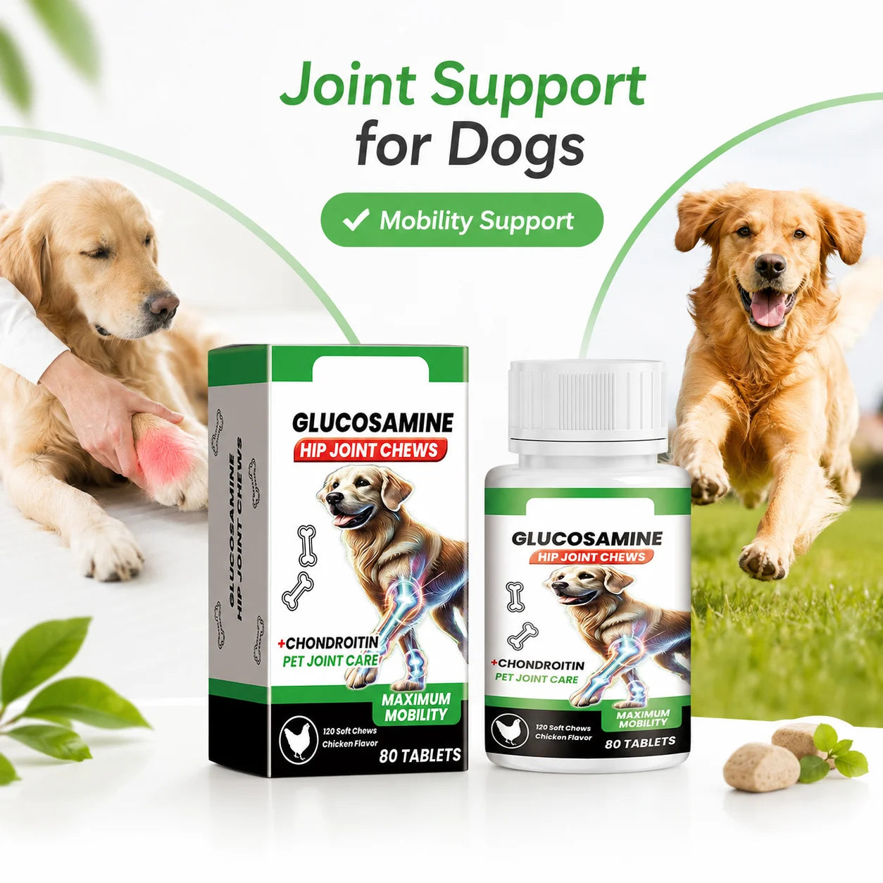 Pet Joint Support Chews for Dogs Glucosamine Chondroitin Nutritional Tablets Enhance Vitality Mobility Care Canine Joint Care