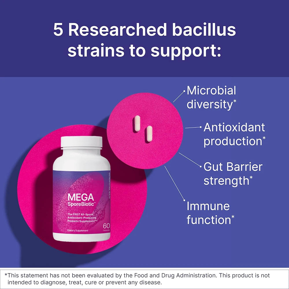 MegaSporeBiotic Probiotics for Men & Women - Immune, Gut Health & Digestive Support - Dairy, Soy & Gluten Free, 60 Veg Capsules