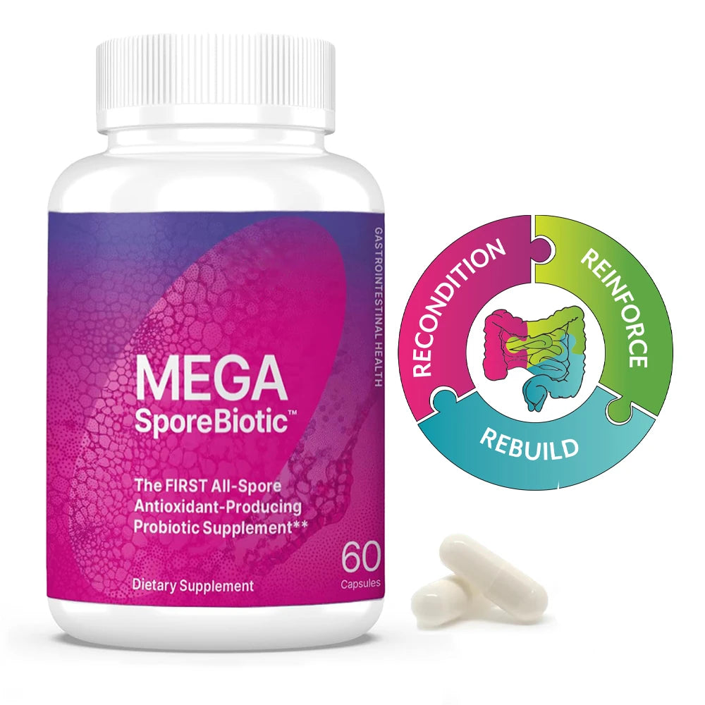 MegaSporeBiotic Probiotics for Men & Women - Immune, Gut Health & Digestive Support - Dairy, Soy & Gluten Free, 60 Veg Capsules