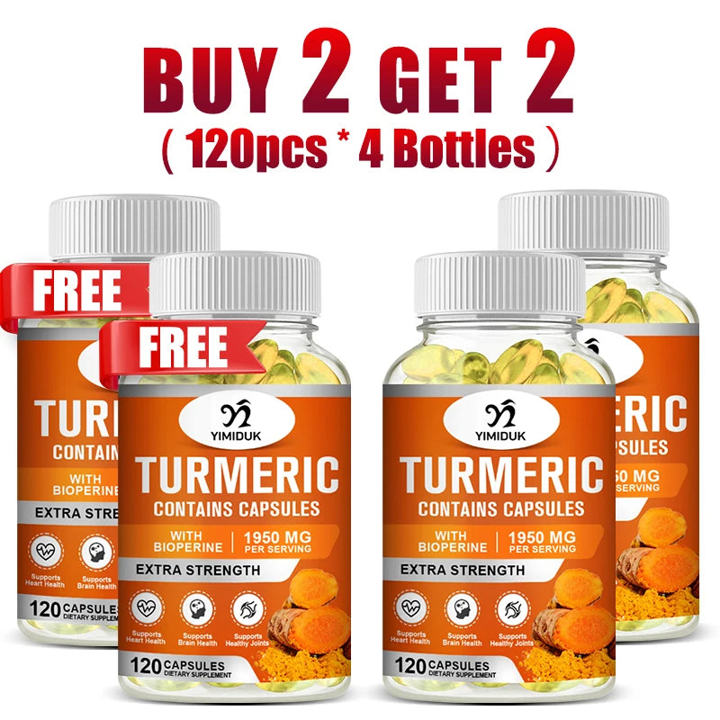 Buy 2 Get 2 Free! Premium Turmeric Curcumin Capsules, Support Potent Anti-Inflammatory & Joint Pain Relief, Boosts Immunity